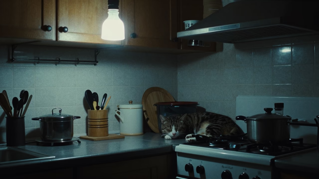Late At Night Light on Kitchen Interior in Naples in in Naples, Italy