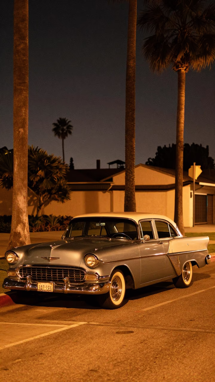 Late At Night Light on Sedan Parked in San Diego in in San Diego, California, United States