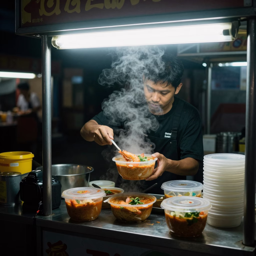 Late At Night Light on Serving Laksa in Sydney in in Sydney, New South Wales, Australia