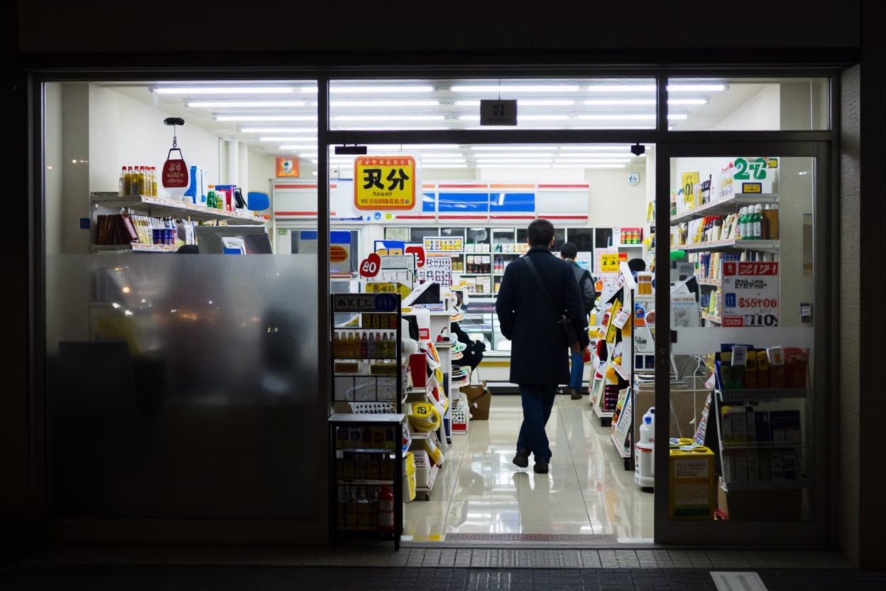 Late At Night Light on Store Interior in Tokyo in in Tokyo, Japan