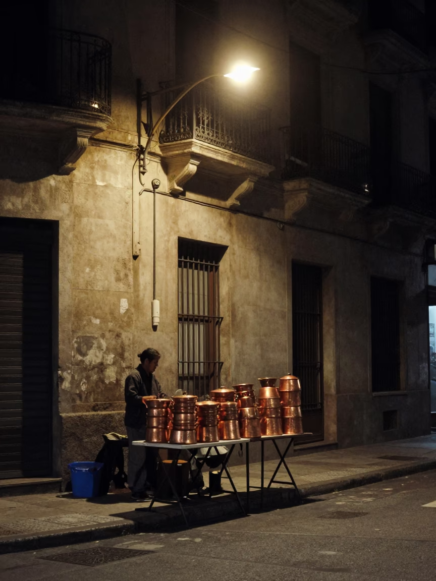 Late At Night Light on Street Corner in Buenos Aires in in Buenos Aires, Argentina
