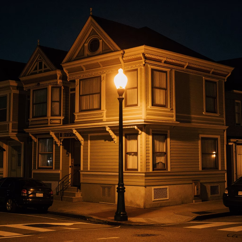 Late At Night Light on Street Corner in San Francisco in in San Francisco, California, United States