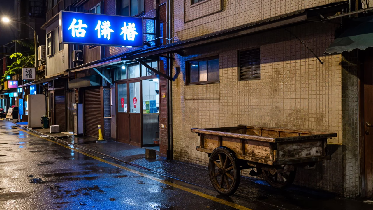 Late At Night Light on Street Corner in Taipei in in Taipei, Taiwan