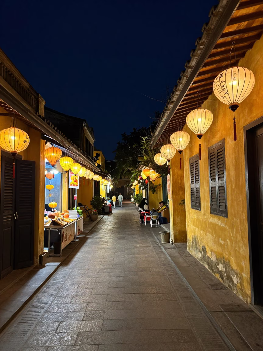 Late At Night Light on Street Scene in Hoi An in in Hoi An, Vietnam