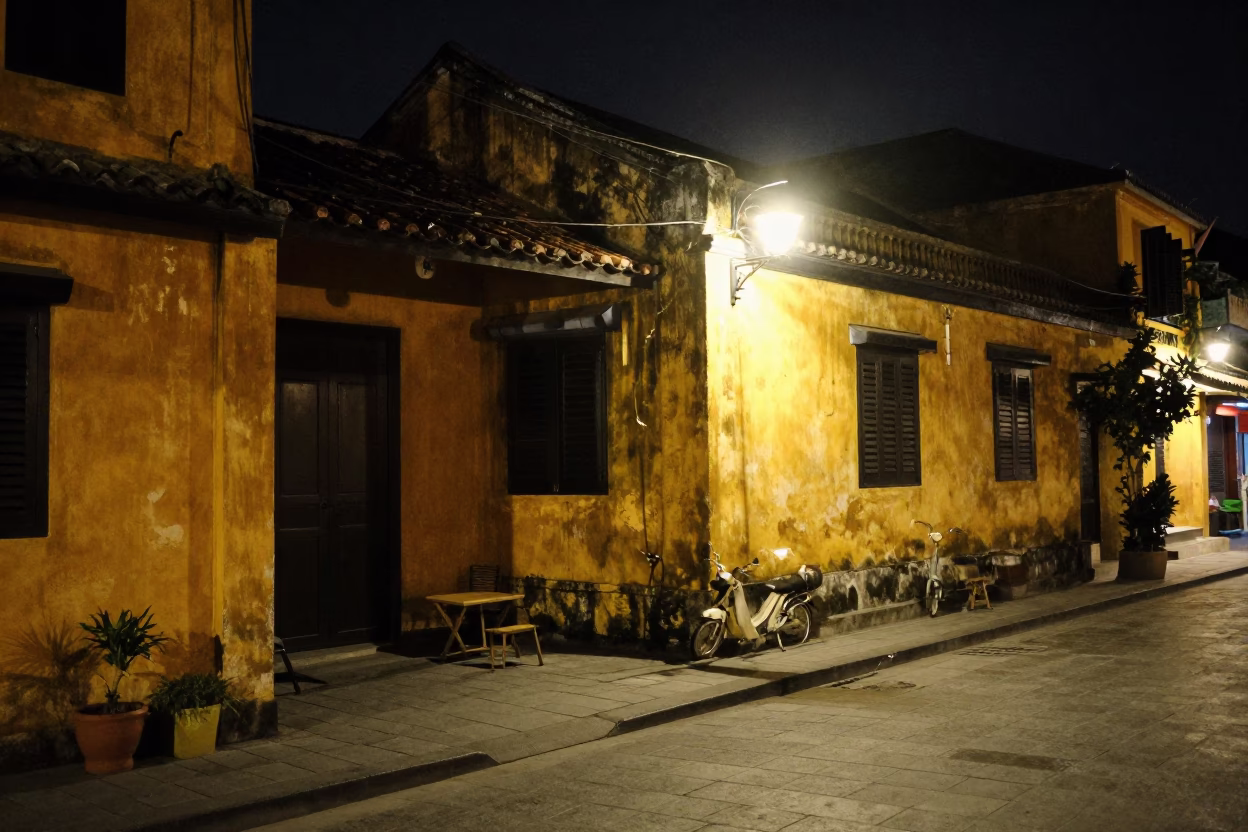 Late At Night Light on Street Scene in Hoi An in in Hoi An, Vietnam