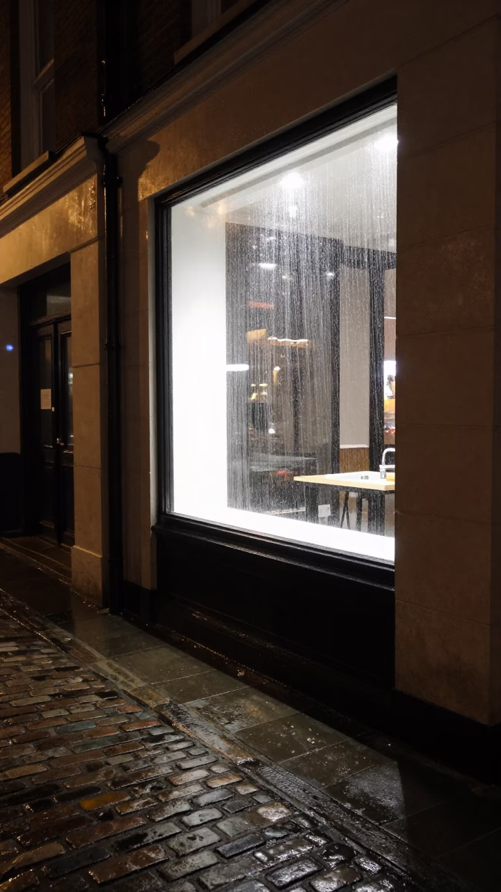 Late At Night Light on Street Scene in London in in London, United Kingdom