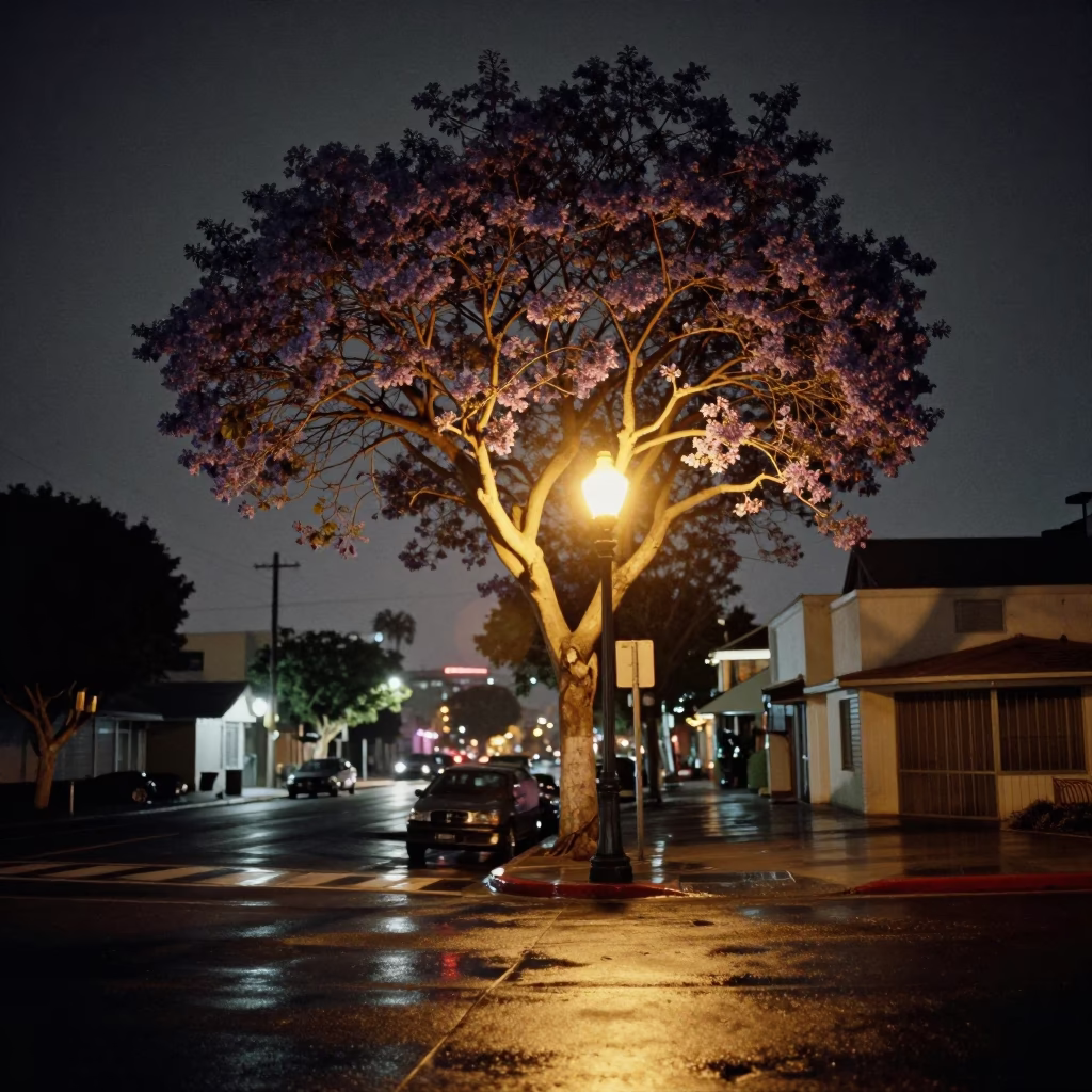 Late At Night Light on Street Scene in Los Angeles in in Los Angeles, California, United States