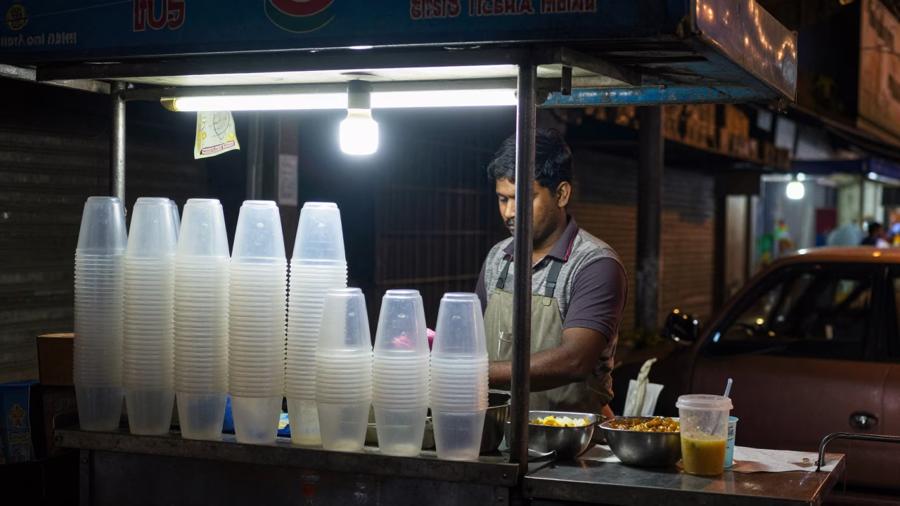 Late At Night Light on Street Scene in Mumbai in in Mumbai, India
