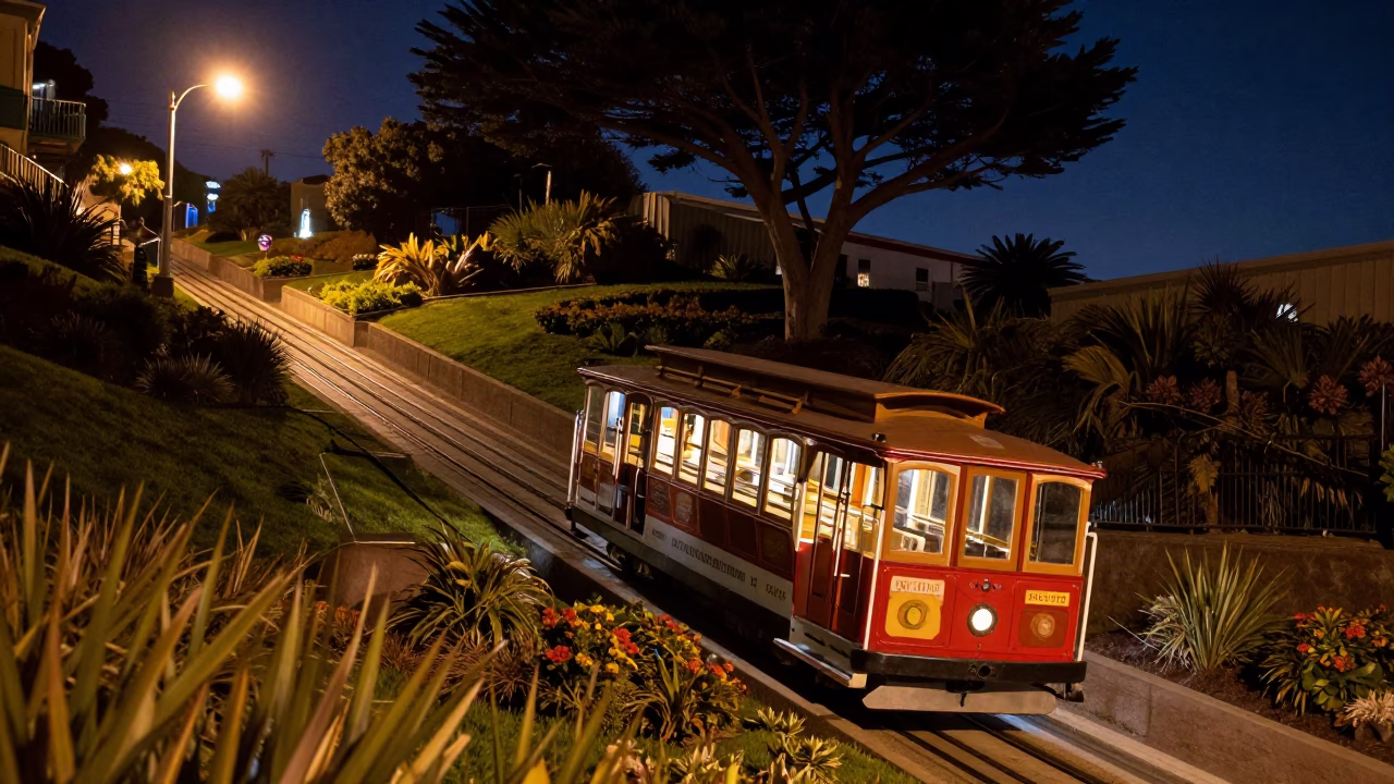 Late At Night Light on Terraced Gardens in San Francisco in in San Francisco, California, United States