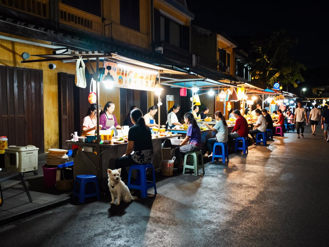 Late At Night Light on Vendor Illuminated in Hoi An in in Hoi An, Vietnam