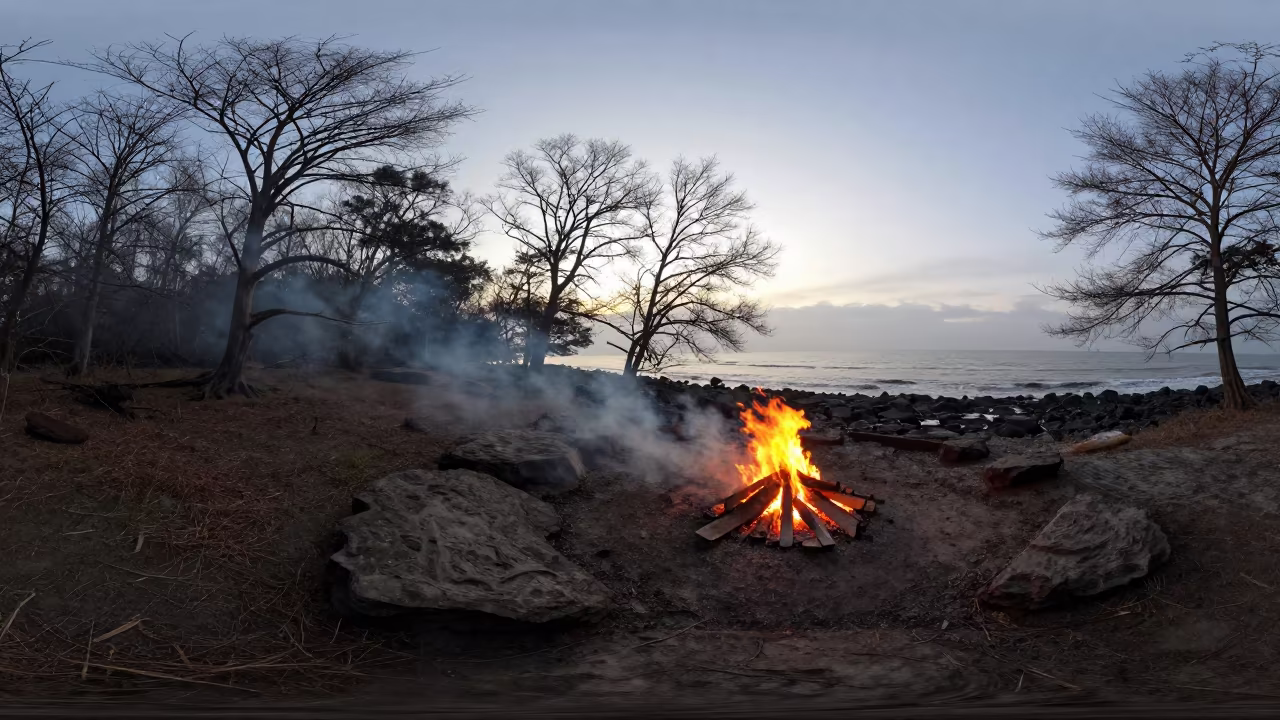 Late Autumn Bonfire Shoreline Panama in along a wave-cut shoreline in Panama