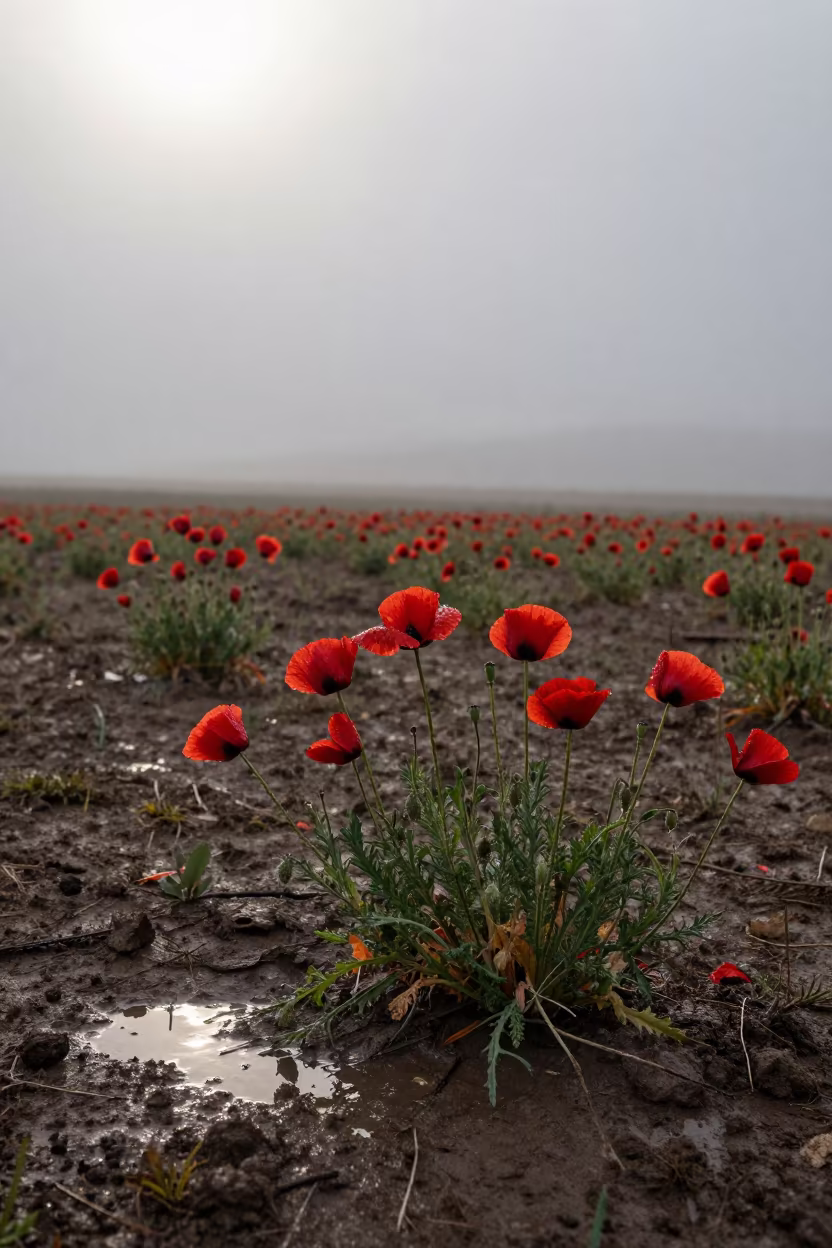 Late Autumn Poppy Patch Under Storm Light Near Dushanbe in near Dushanbe