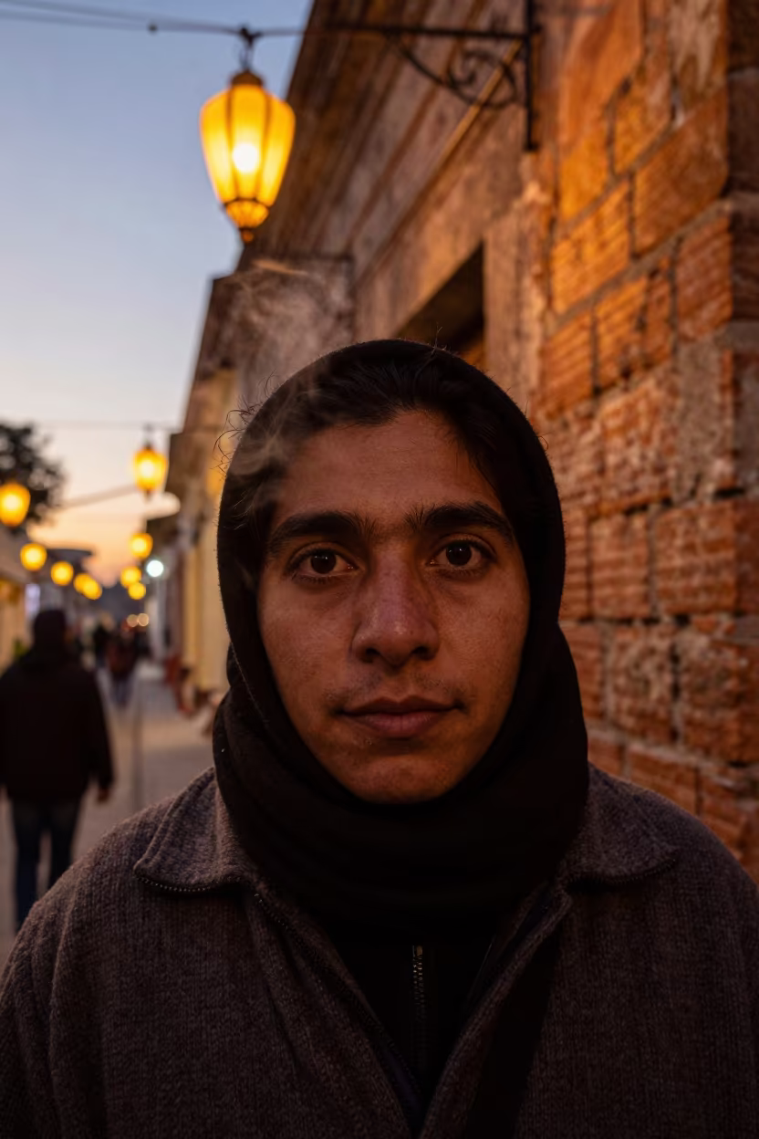 Late Autumn Portrait Under Festival Lanterns in in the old quarter in La Victoria