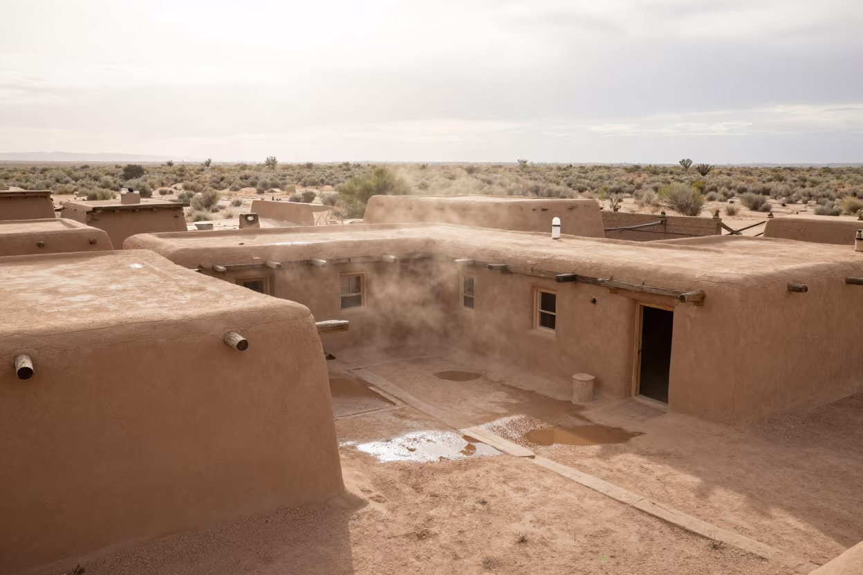 Late Morning Adobe Pueblo After Rain in in United States