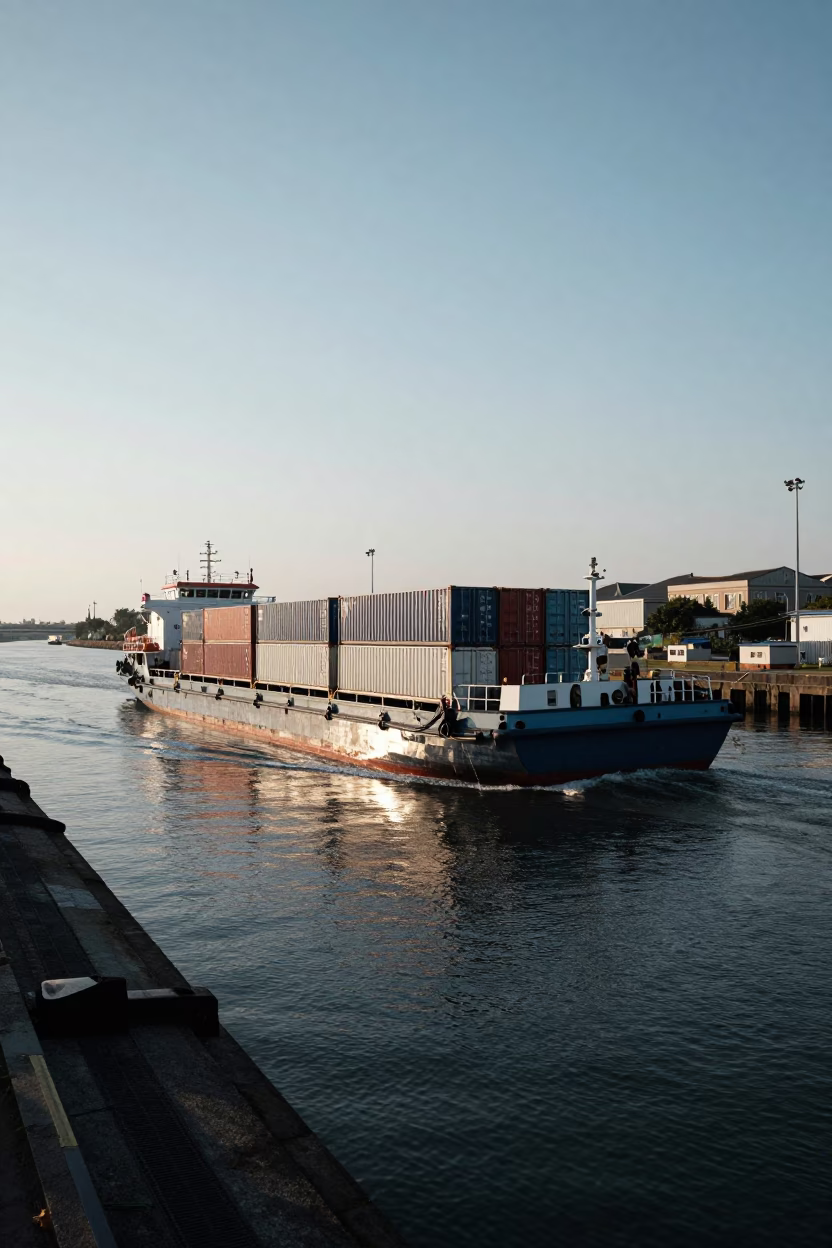 Late Morning Canal Barge Navigation in Kaohsiung Taiwan Waterway in in Kaohsiung, Taiwan