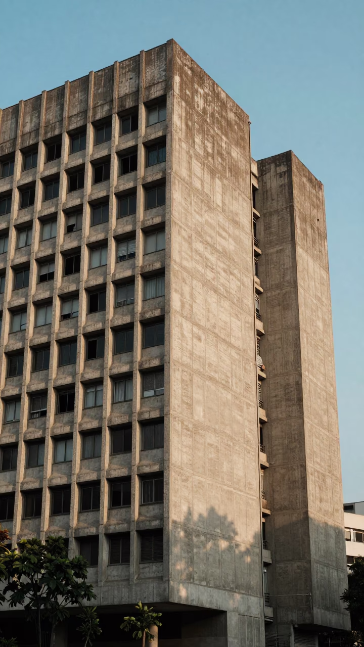 Late Morning Concrete Brutalist University Building in São Paulo Brazil in in São Paulo, Brazil