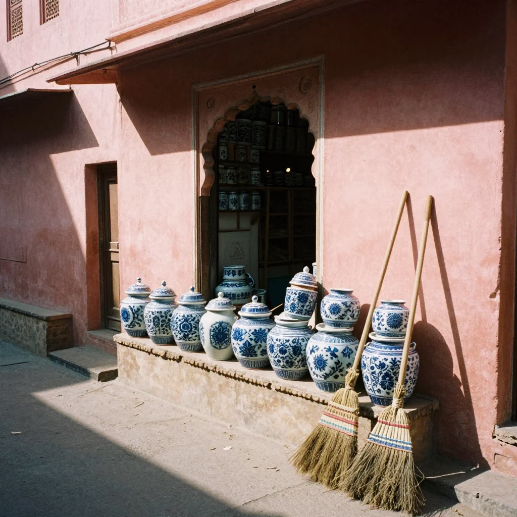 Late Morning Light on Brooms in in Jaipur, India