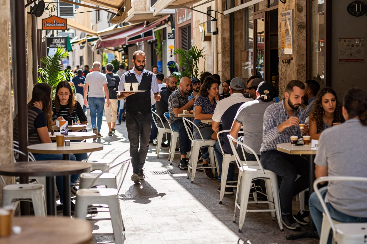 Late Morning Light on Cafe Interior in Beirut in in Beirut, Lebanon
