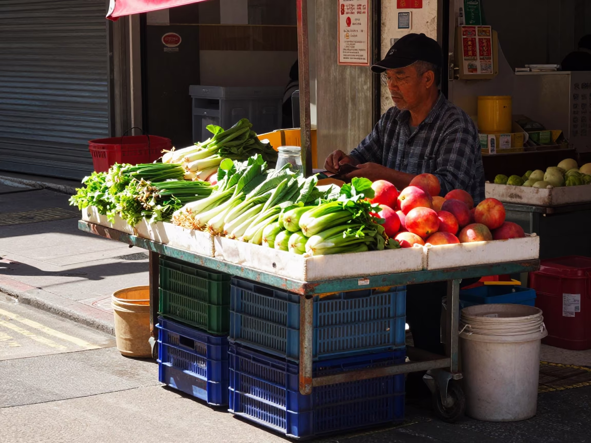 Late Morning Light on Fresh Produce in Hong Kong in in Hong Kong, Hong Kong