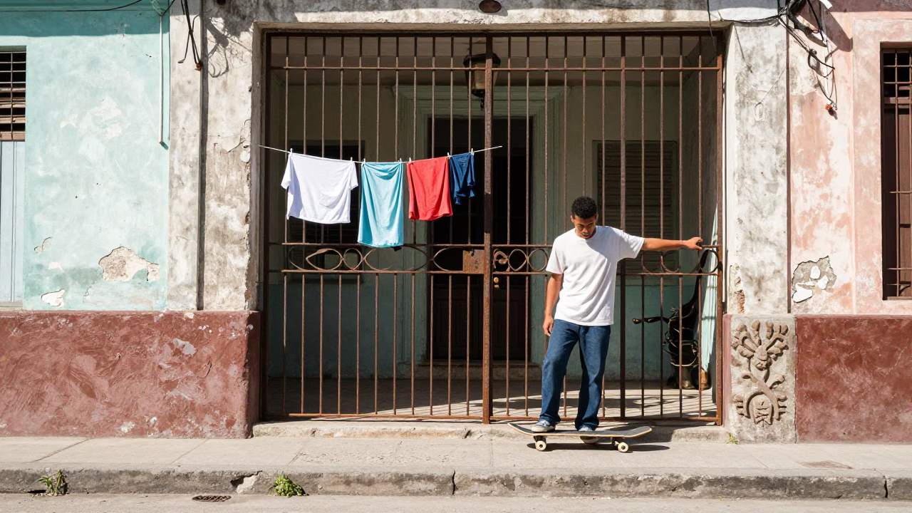 Late Morning Light on Skateboarder in Havana in in Havana, Cuba