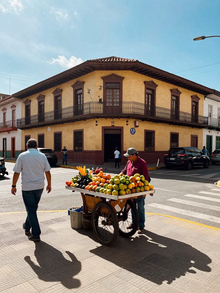 Late Morning Light on Street Corner in Medellin in in Medellin, Colombia