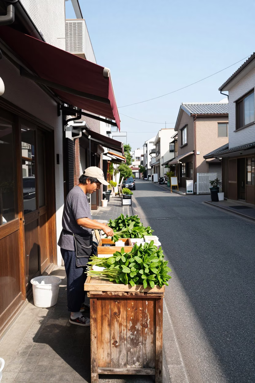 Late Morning Light on Street Scene in Fukuoka in in Fukuoka, Japan