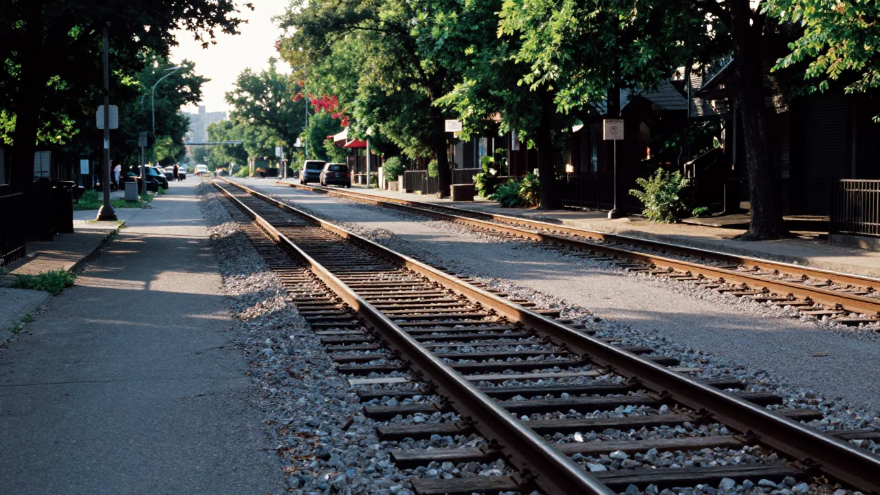 Late Morning Light on Toronto Railway Tracks with Mineral Streaks and Smudges in in Toronto, Ontario, Canada