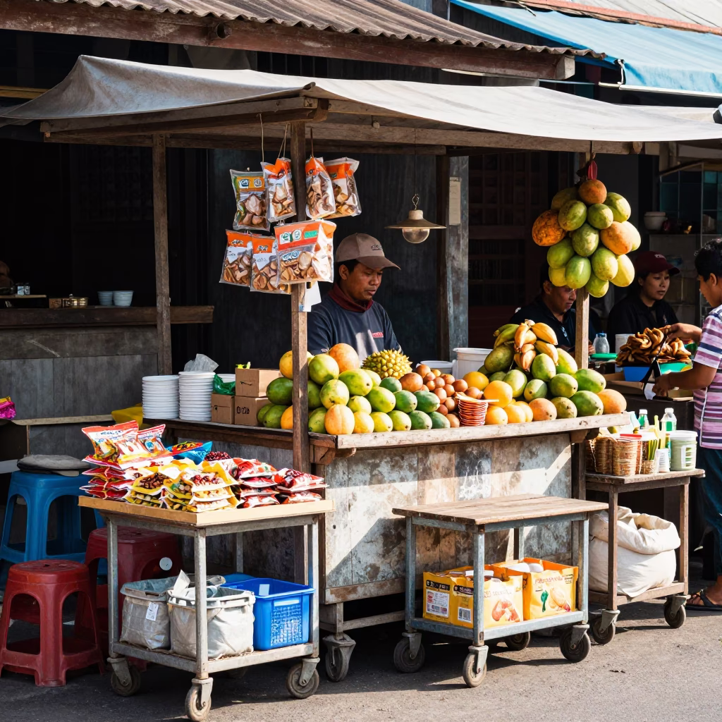 Late Morning Light on Vendor Stall in Denpasar in in Denpasar, Indonesia