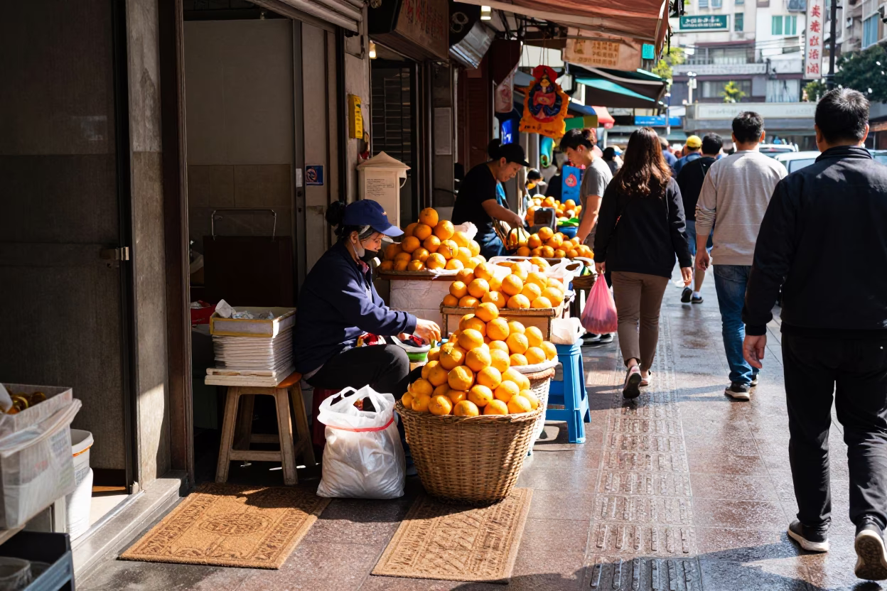 Late Morning Light on Vendor Stall in Taipei in in Taipei, Taiwan