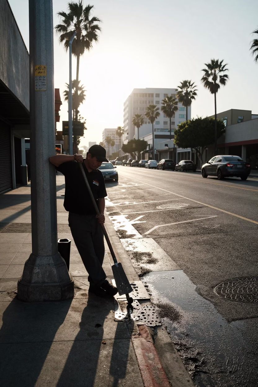Late Morning Los Angeles Street Scene with Grease Sheen on Hook Plate and Pear in in Los Angeles, California, United States