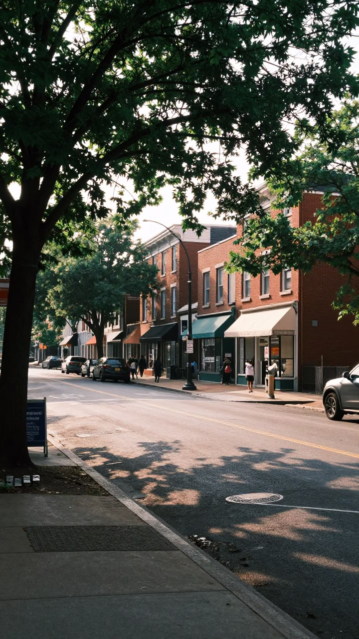 Late Morning Philadelphia Street Scene with Local Storefront Details and Urban Architecture in in Philadelphia, Pennsylvania, United States