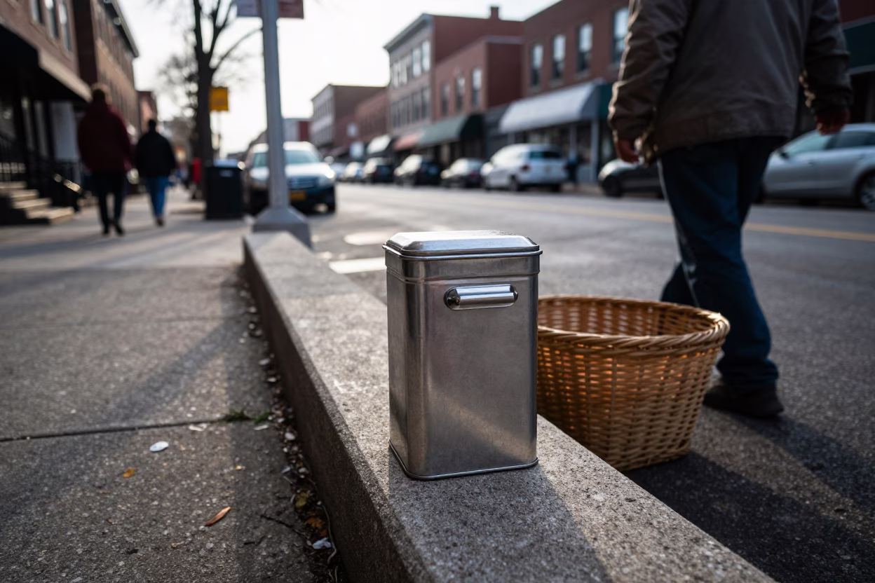 Late Morning Philadelphia Street Scene with Tiffin Tin and Nectarines in in Philadelphia, Pennsylvania, United States
