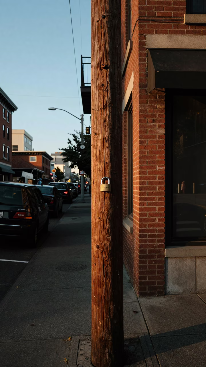 Late Morning Seattle Street Scene with Vintage Padlock and Glass Bottles in in Seattle, Washington, United States