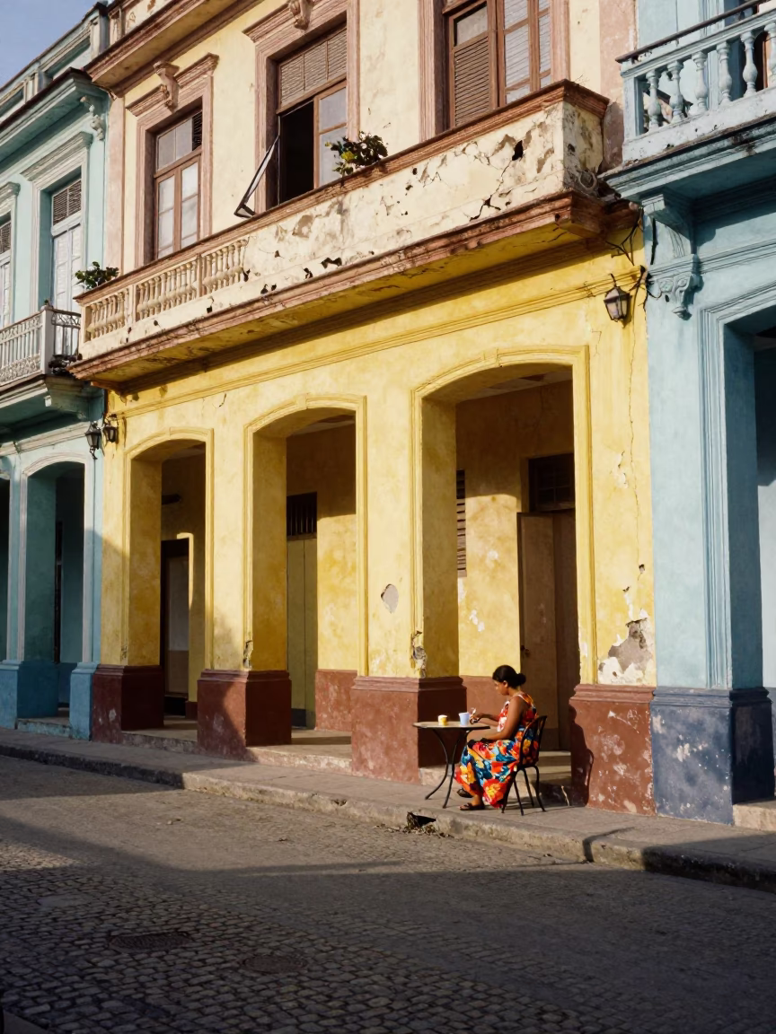 Late Morning Street Life in Havana Cuba with Colorful Architecture and Local Dining in in Havana, Cuba