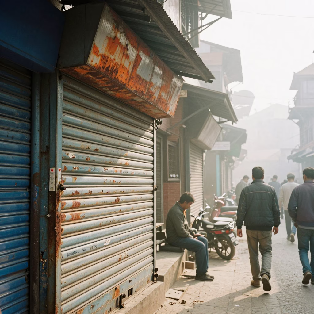 Late Morning Street Life in Kathmandu Nepal with Rust and Fogged Glass Details in in Kathmandu, Nepal