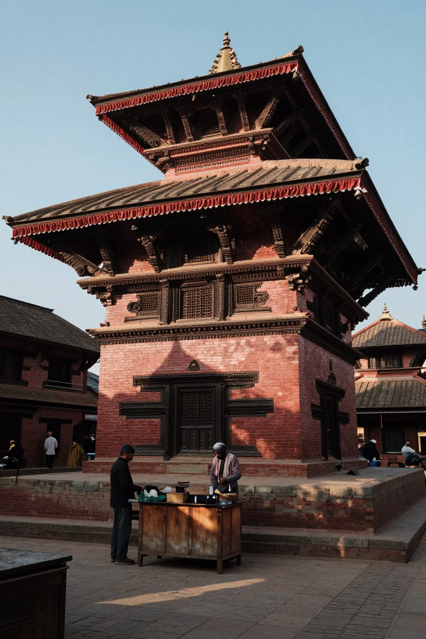 Late Morning Street Life in Kathmandu Nepal with Traditional Architecture and Local Commerce in in Kathmandu, Nepal