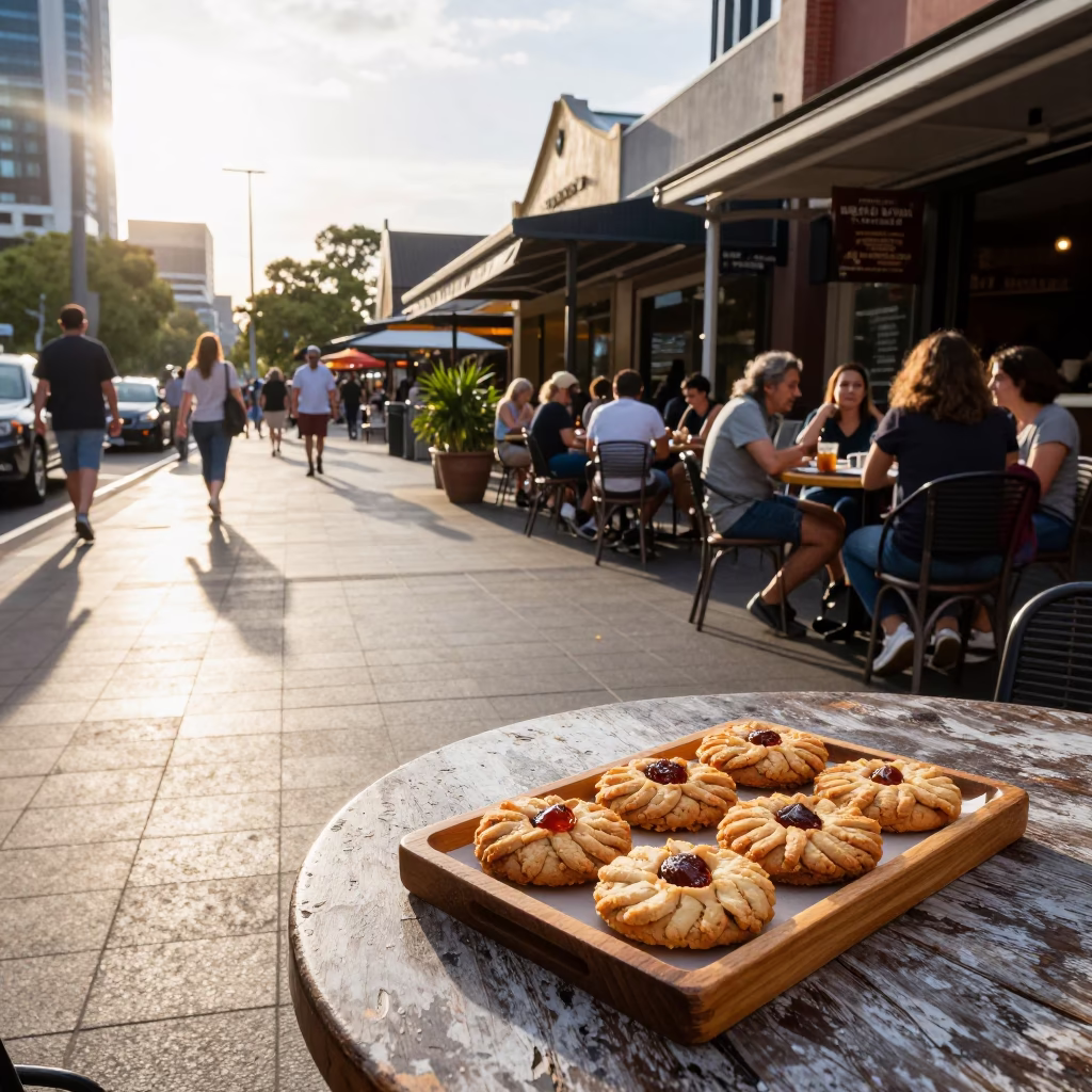 Late Morning Street Scene in Adelaide South Australia with Local Food and Urban Details in in Adelaide, South Australia, Australia