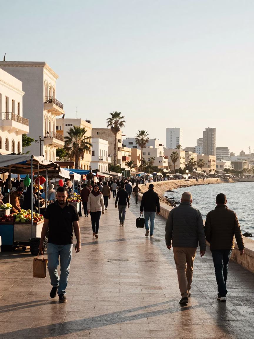 Late Morning Street Scene in Alexandria Egypt with Local Market Activity in in Alexandria, Egypt