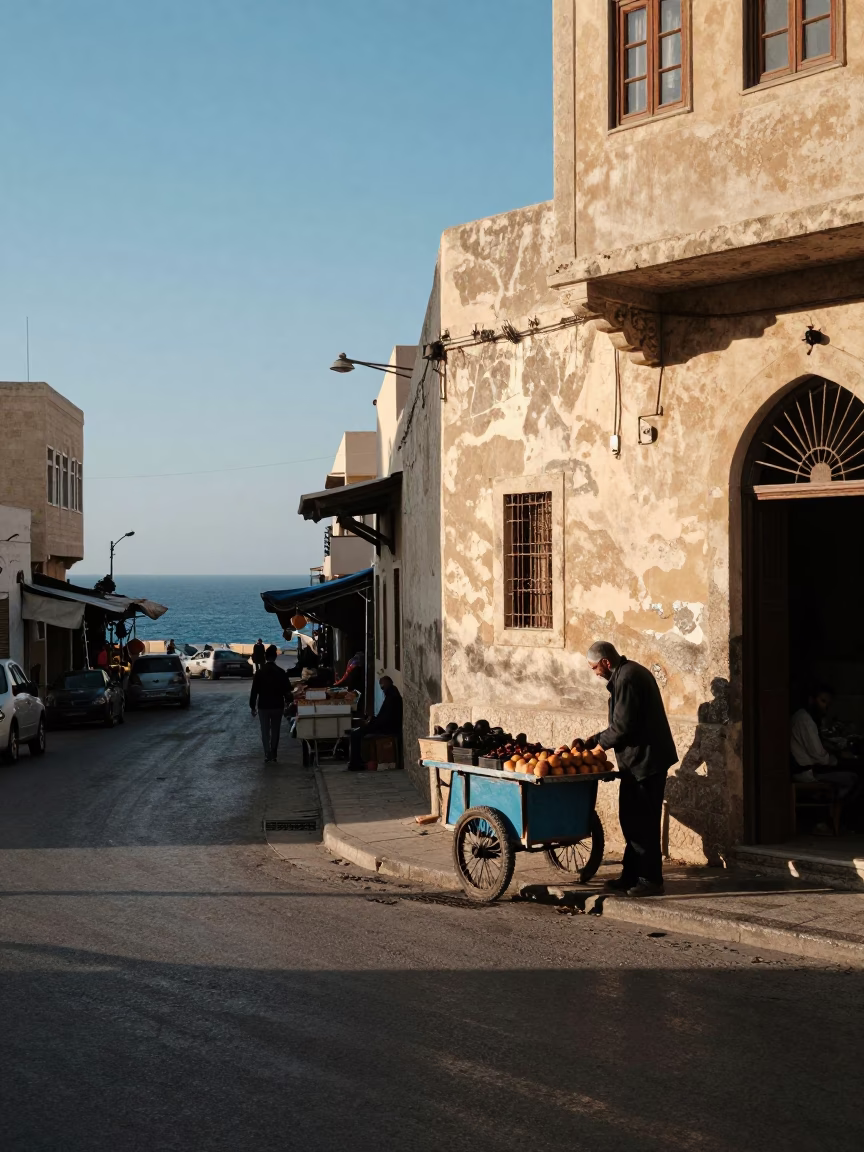 Late Morning Street Scene in Alexandria Egypt with Local Market Details in in Alexandria, Egypt