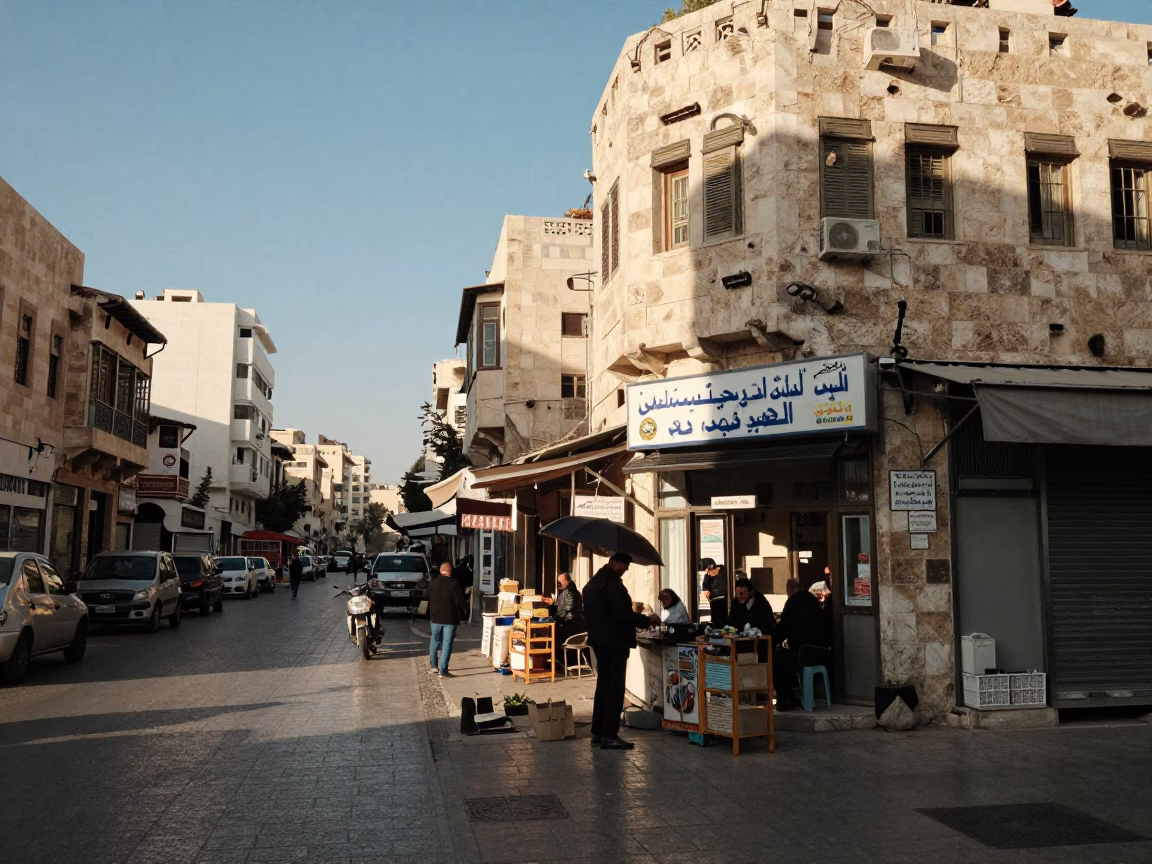 Late Morning Street Scene in Amman Jordan with Local Commerce and Urban Details in in Amman, Jordan