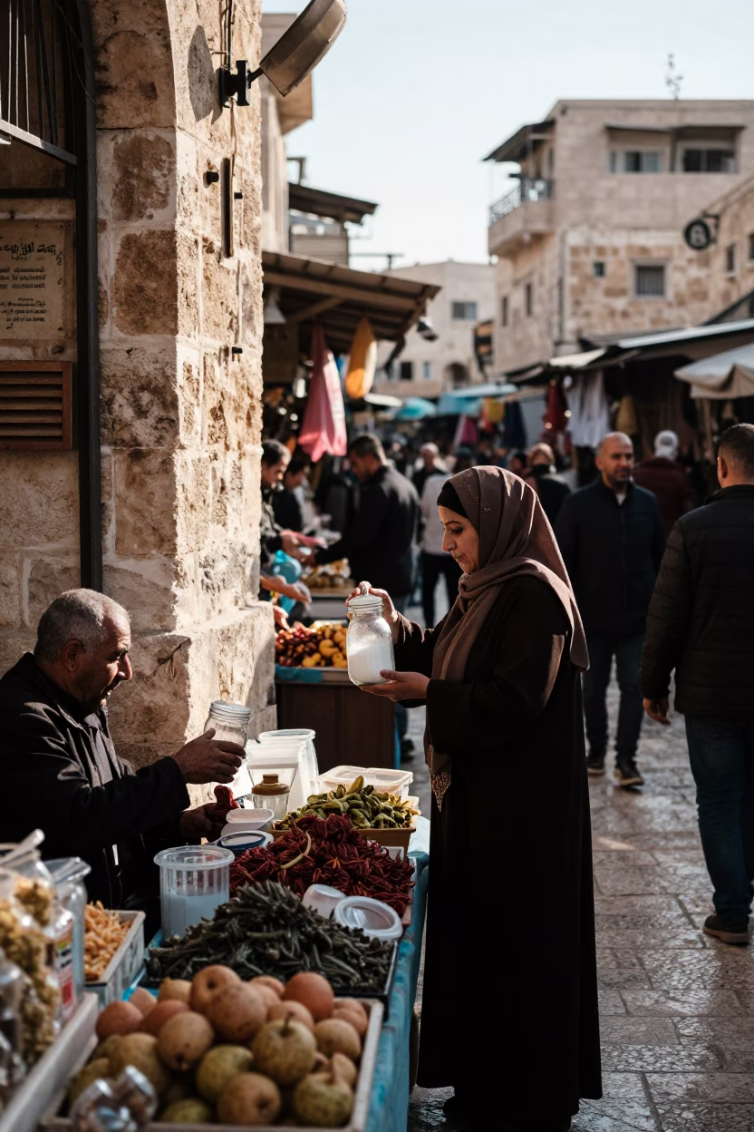Late Morning Street Scene in Amman Jordan with Local Market Details in in Amman, Jordan