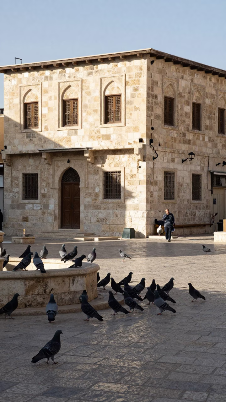 Late Morning Street Scene in Amman With Pigeons and Prayer Beads in in Amman, Jordan