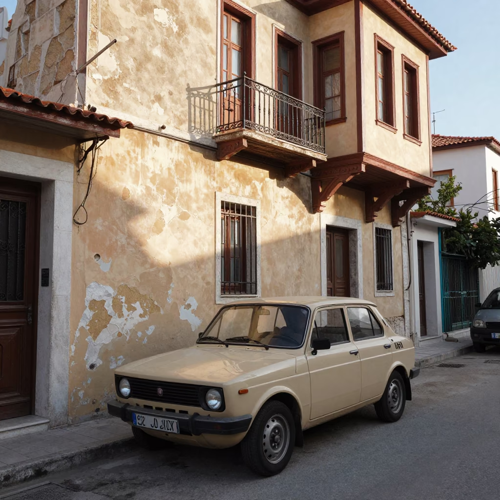 Late Morning Street Scene in Athens Greece with Vintage Car and Local Pedestrians in in Athens, Greece