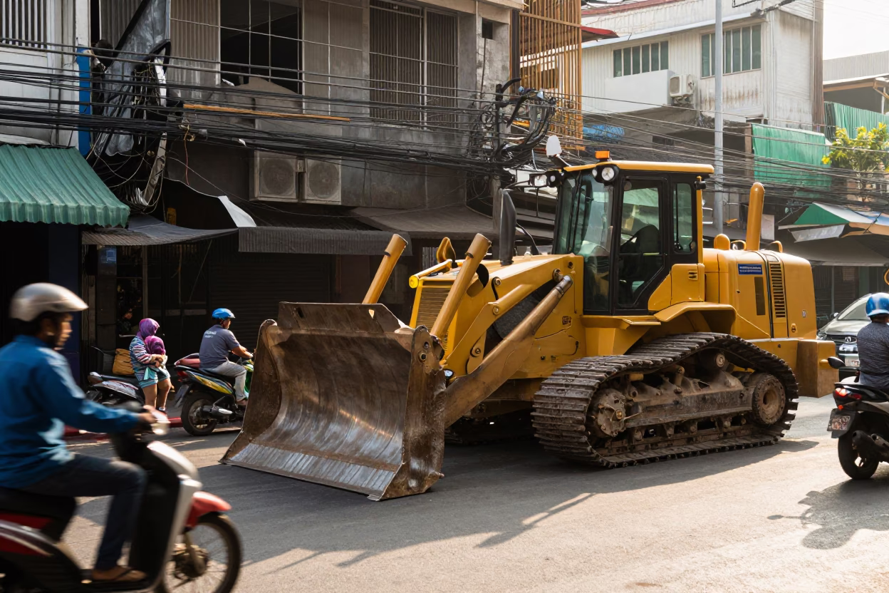 Late Morning Street Scene in Bangkok Thailand with Construction and Local Life in in Bangkok, Thailand
