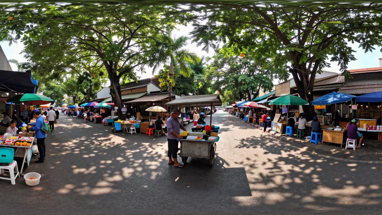 Late Morning Street Scene in Bangkok Thailand with Local Market Activity in in Bangkok, Thailand