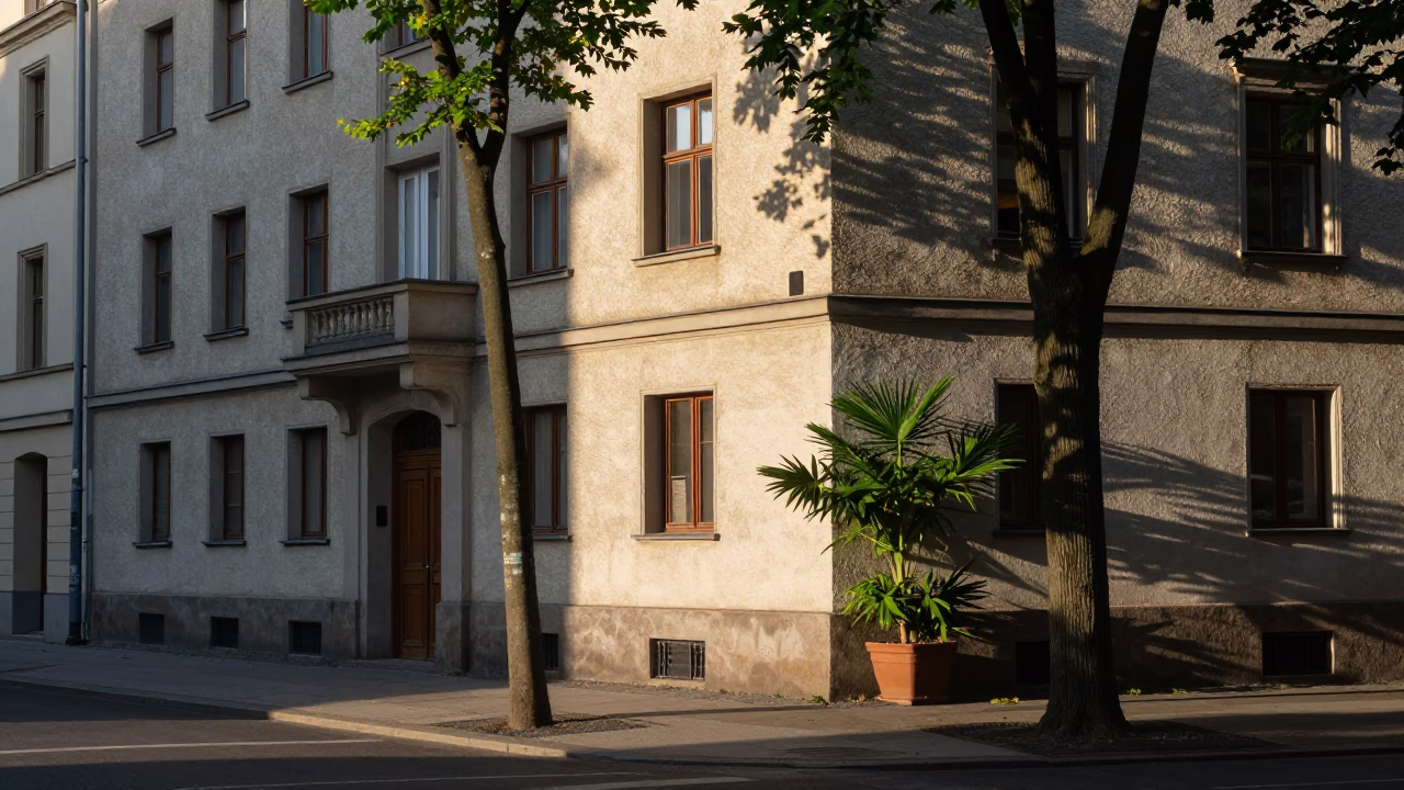 Late Morning Street Scene in Berlin Germany with Tree and Plant Pot in in Berlin, Germany