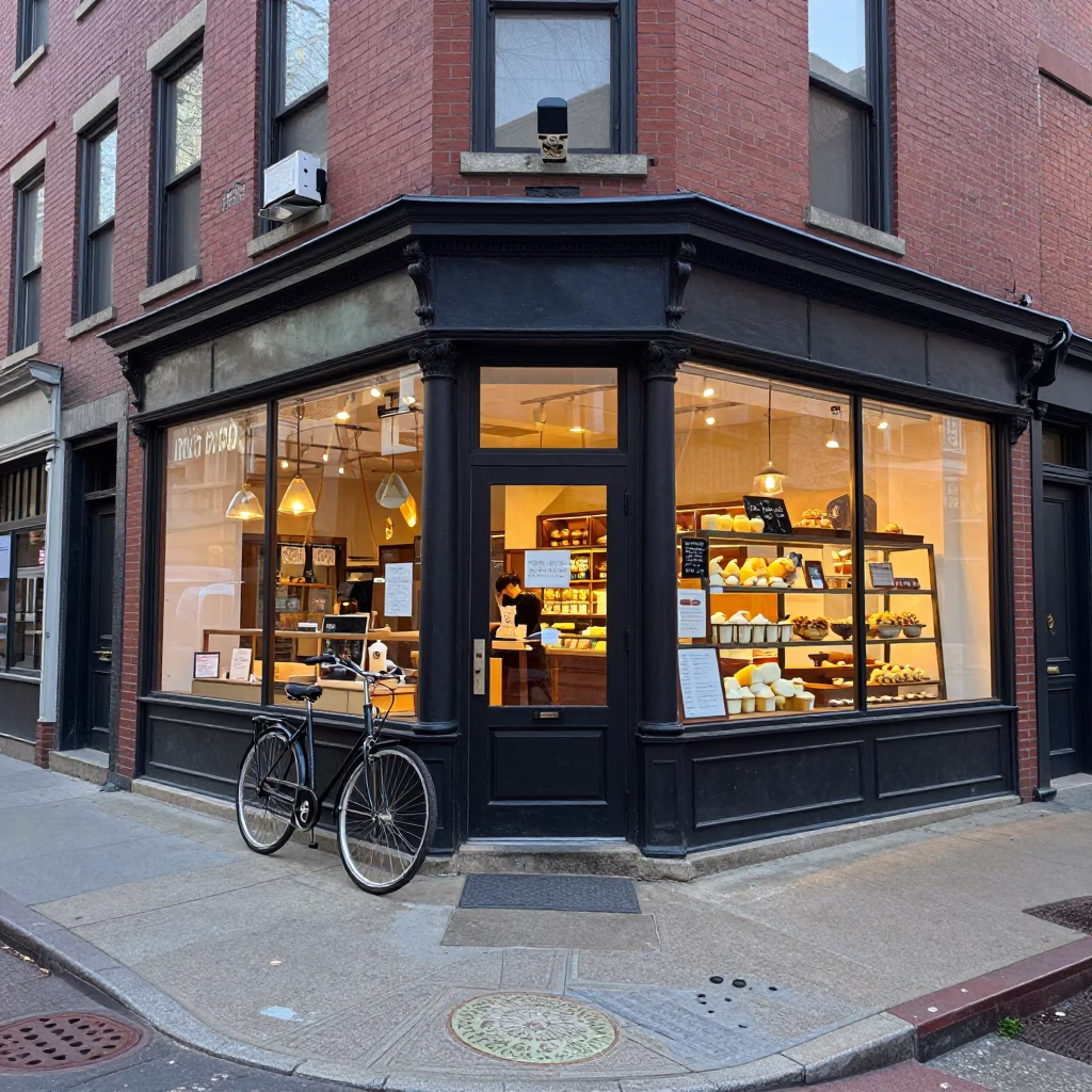 Late Morning Street Scene in Boston Massachusetts with Bakery Display and Urban Details in in Boston, Massachusetts, United States