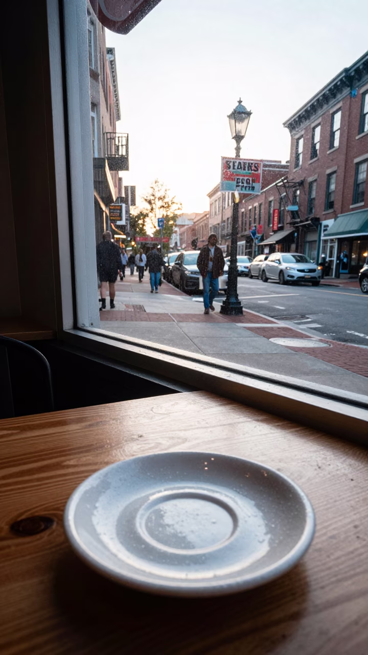 Late Morning Street Scene in Boston Massachusetts with Condensation on Saucer Edge in in Boston, Massachusetts, United States