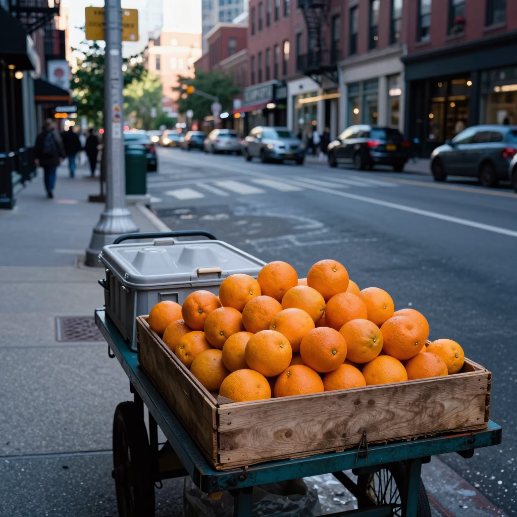 Late Morning Street Scene in Boston Massachusetts with Oranges and Urban Details in in Boston, Massachusetts, United States