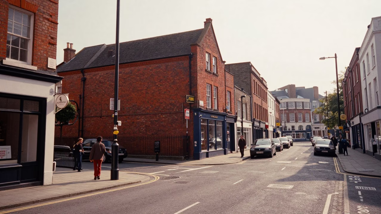 Late Morning Street Scene in Bristol United Kingdom with Vintage 1970s Atmosphere in in Bristol, United Kingdom